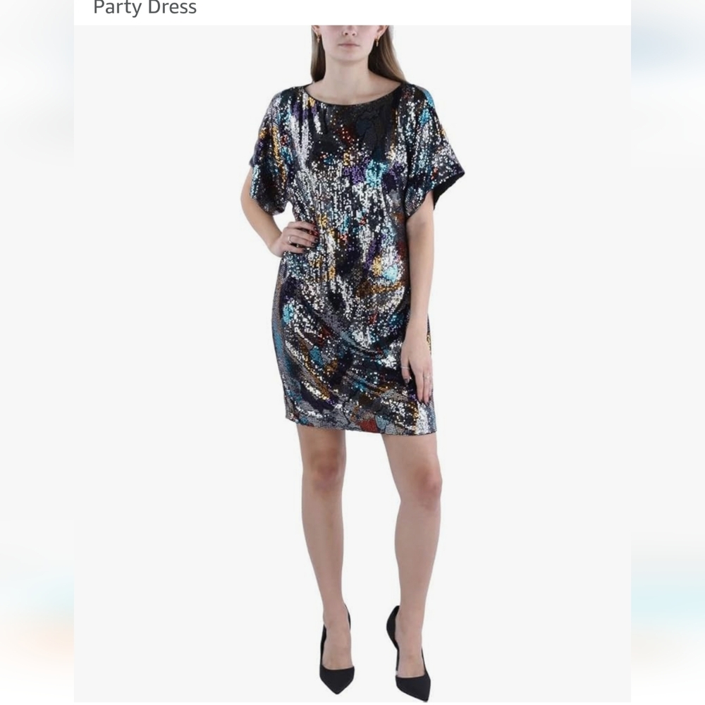 Vince Camuto Womens Metallic Sequin Cocktail and Party Dress Size 2